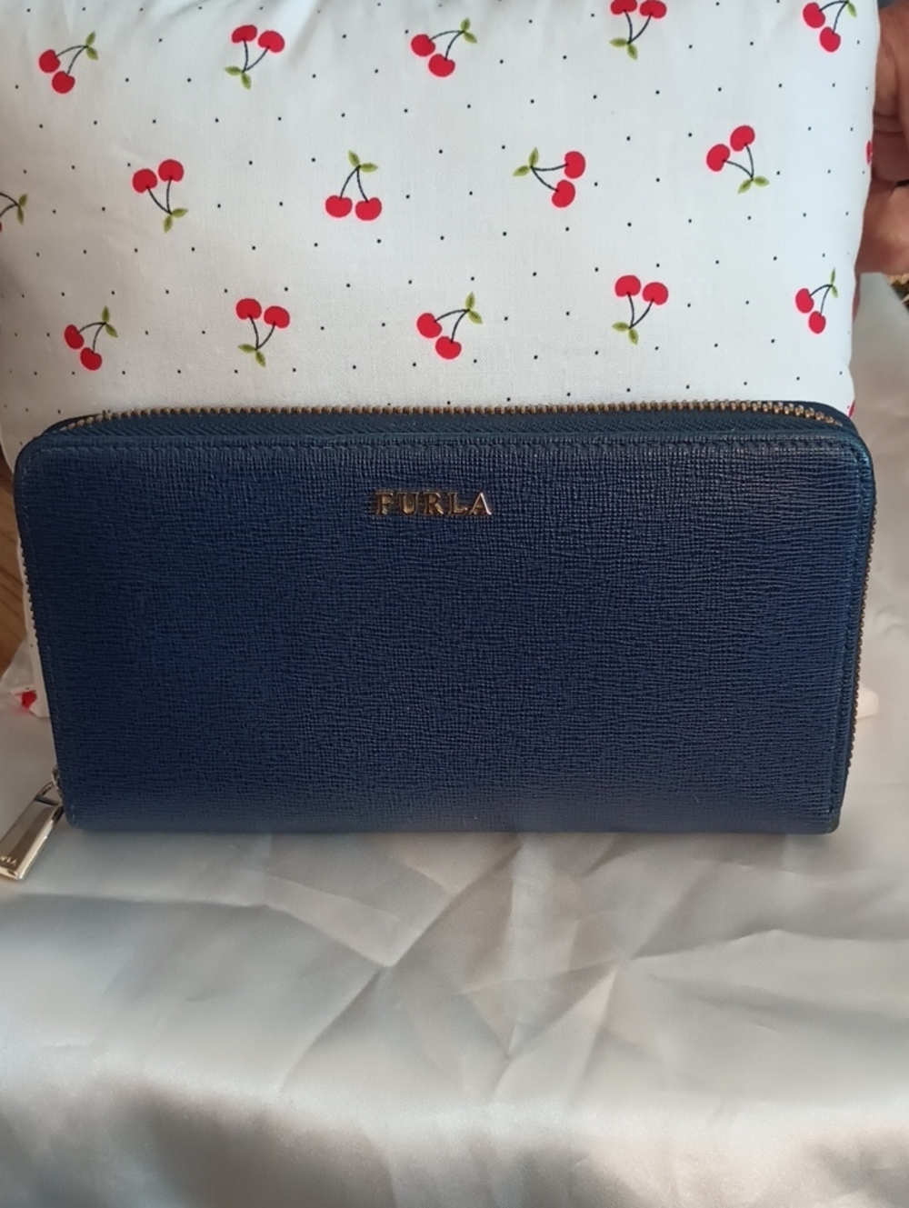 Furla Blue Leather Full Zip Continental Wallet